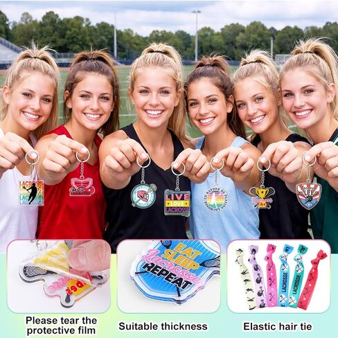 Shinylin 60 Pcs Lacrosse Gifts for Team Party Favors Include Sports Makeup Bag Keychain Bracelet Hair Elastic Lacrosse Accessories for Women Players Coaches Sports Lovers in Kuwait