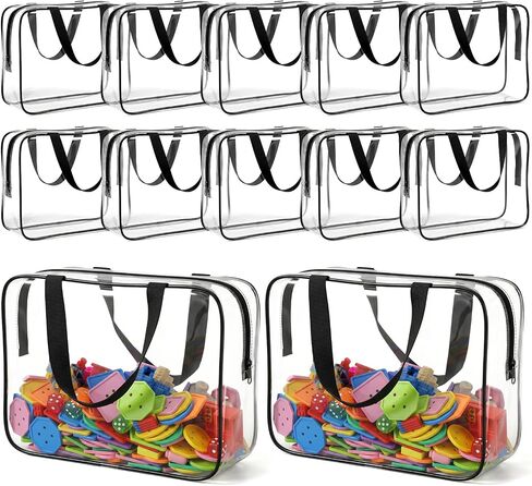 MAQUITA 12 Pack Large Clear Toiletry Cosmetic Makeup Bag with Zipper and Handle, 4 x 9 x 12 Inches PVC Toiletry Travel Bag Waterproof Cosmetic Tote Pouch Transparent Storage Organizer for Women Men in Saudi Arabia