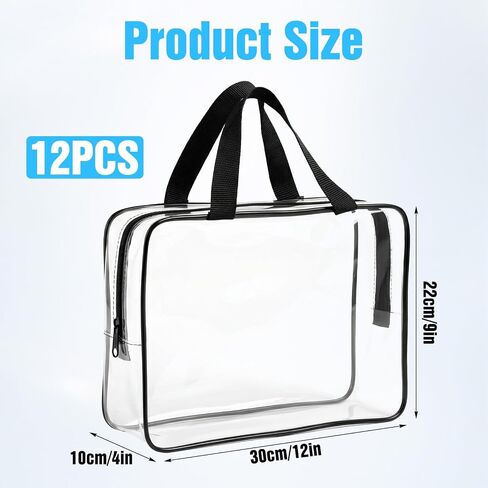 MAQUITA 12 Pack Large Clear Toiletry Cosmetic Makeup Bag with Zipper and Handle, 4 x 9 x 12 Inches PVC Toiletry Travel Bag Waterproof Cosmetic Tote Pouch Transparent Storage Organizer for Women Men in Saudi Arabia