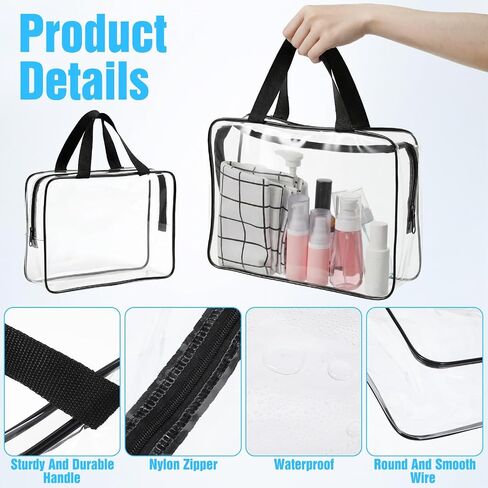 MAQUITA 12 Pack Large Clear Toiletry Cosmetic Makeup Bag with Zipper and Handle, 4 x 9 x 12 Inches PVC Toiletry Travel Bag Waterproof Cosmetic Tote Pouch Transparent Storage Organizer for Women Men in Saudi Arabia
