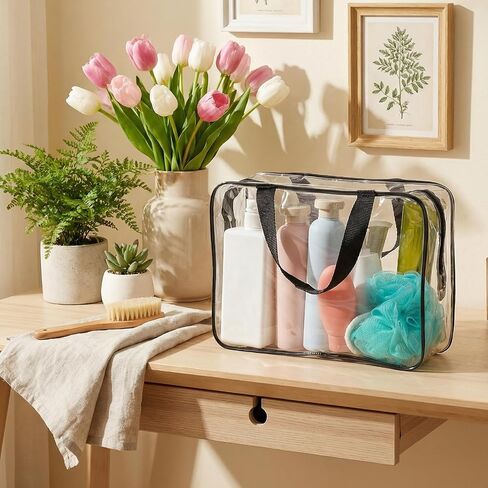 MAQUITA 12 Pack Large Clear Toiletry Cosmetic Makeup Bag with Zipper and Handle, 4 x 9 x 12 Inches PVC Toiletry Travel Bag Waterproof Cosmetic Tote Pouch Transparent Storage Organizer for Women Men in Saudi Arabia