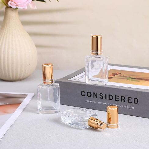 30 Pcs 12 ml Square Glass Perfume Bottles, Refillable Empty Spray Atomizer, Travel Size, Gold Cap, Transparent Body, Bulk Set in Saudi Arabia