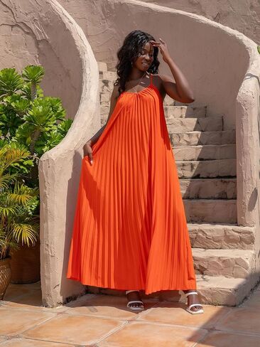 KINIKO Women's Summer Spaghetti Strap A-Line Dress – Casual Sleeveless Swing Style with Adjustable Straps & Pockets in Saudi Arabia