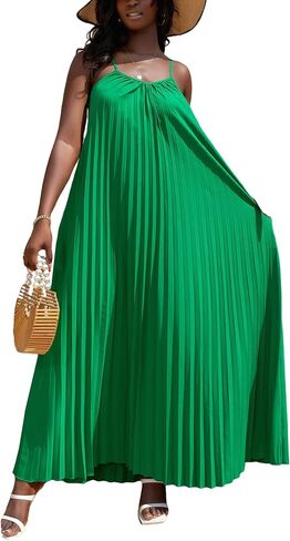 KINIKO Women's Summer Spaghetti Strap A-Line Dress – Casual Sleeveless Swing Style with Adjustable Straps & Pockets in Saudi Arabia