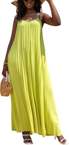 KINIKO Women's Summer Spaghetti Strap A-Line Dress – Casual Sleeveless Swing Style with Adjustable Straps & Pockets in Saudi Arabia
