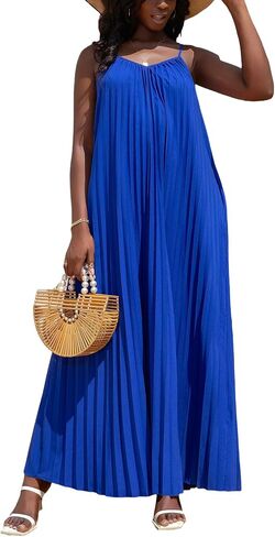 KINIKO Women's Summer Spaghetti Strap A-Line Dress – Casual Sleeveless Swing Style with Adjustable Straps & Pockets in Saudi Arabia