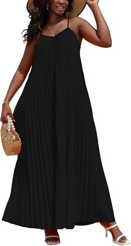 KINIKO Women's Summer Spaghetti Strap A-Line Dress – Casual Sleeveless Swing Style with Adjustable Straps & Pockets in Saudi Arabia