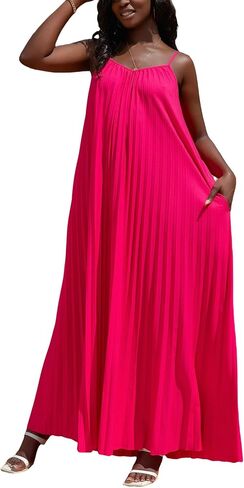 KINIKO Women's Summer Spaghetti Strap A-Line Dress – Casual Sleeveless Swing Style with Adjustable Straps & Pockets in Saudi Arabia