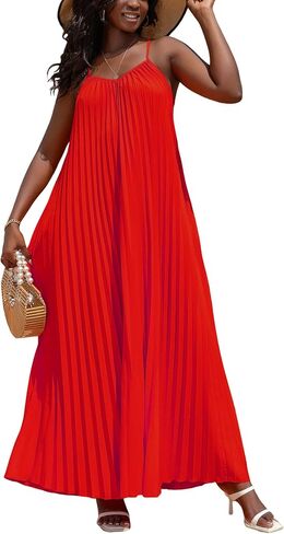 KINIKO Women's Summer Spaghetti Strap A-Line Dress – Casual Sleeveless Swing Style with Adjustable Straps & Pockets in Saudi Arabia
