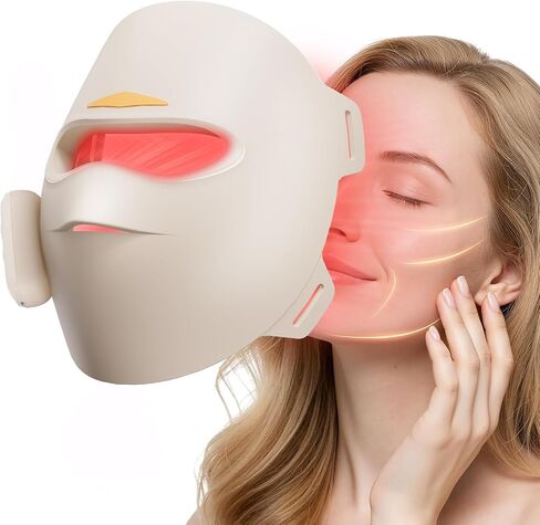 Red Light Therapy Mask for Face,4D Led Face Mask Light Therapy With 336 LEDs Full Face Coverage,850nm Infrared & 3 Light Modes for Home Use & Travel M19-3,Lvory Beige in Saudi Arabia
