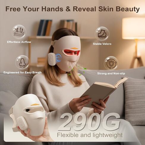قناع العلاج بالضوء الأحمر للوجه، قناع الوجه LED 4D العلاج بالضوء مع 336 مصباح LED لتغطية كامل الوجه، 850 نانومتر بالأشعة تحت الحمراء و3 أوضاع إضاءة للاستخدام المنزلي والسفر M19-3، Lvory Beige in Kuwait