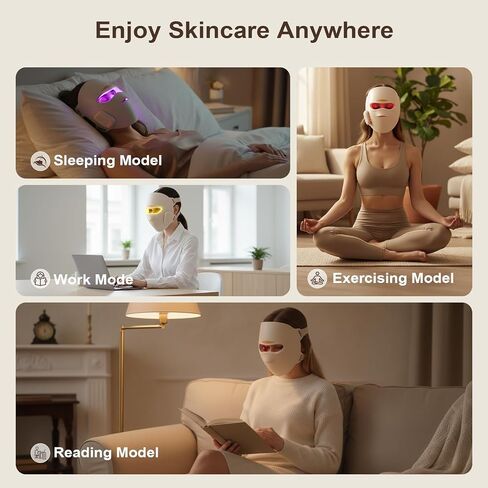 Red Light Therapy Mask for Face,4D Led Face Mask Light Therapy With 336 LEDs Full Face Coverage,850nm Infrared & 3 Light Modes for Home Use & Travel M19-3,Lvory Beige in Saudi Arabia