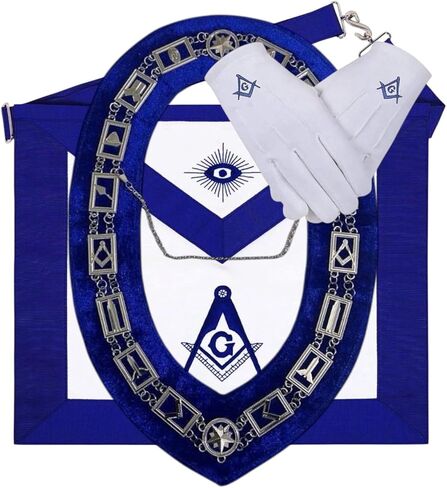 Masonic Regalia Master Mason Blue Lodge Apron Set With Blue Lodge Chain Collar And Gloves (Apron+Chain Collar+Gloves) in Saudi Arabia