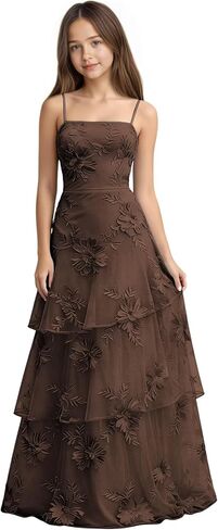 Lace Junior Bridesmaid Dresses Floral Long Flower Girl Dress Spaghetti Straps Tiered Ruffle Girls Formal Gowns in Saudi Arabia