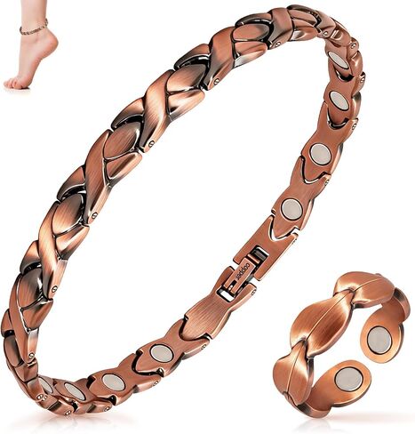 Copper Anklet for Women, Magnetic Anklet ＆ Magnetic Rings with 3500 Gauss Effective Magnets, Copper Jewelry Gift with Sizing Tool in Saudi Arabia