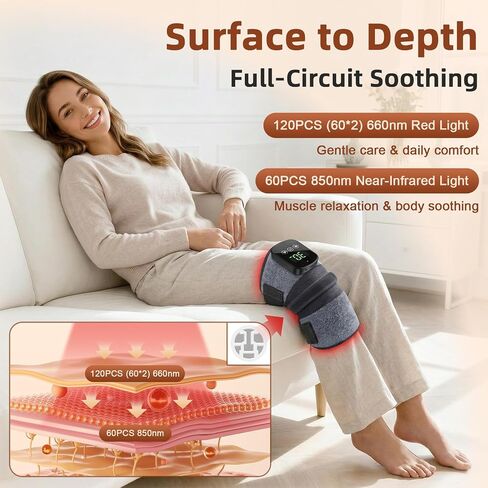 Red Light Therapy Knee Massager with Heat & Vibration | 660nm & 850nm Infrared Light, 5000mAh Rechargeable Cordless, For Shoulder, Elbow, Leg, Heated Knee Brace in Saudi Arabia