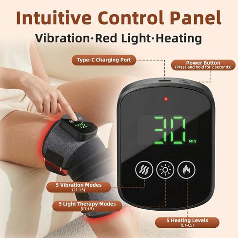 Red Light Therapy Knee Massager with Heat & Vibration | 660nm & 850nm Infrared Light, 5000mAh Rechargeable Cordless, For Shoulder, Elbow, Leg, Heated Knee Brace in Saudi Arabia