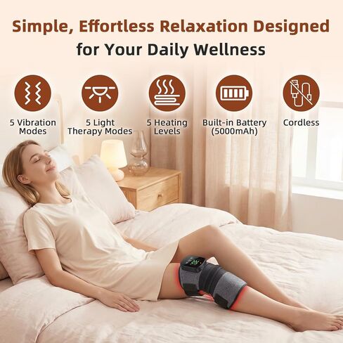 Red Light Therapy Knee Massager with Heat & Vibration | 660nm & 850nm Infrared Light, 5000mAh Rechargeable Cordless, For Shoulder, Elbow, Leg, Heated Knee Brace in Saudi Arabia