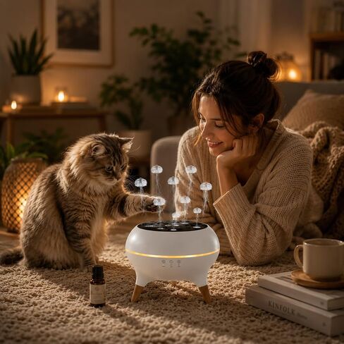 Jellyfish Essential Oil Diffuser, 250ml Aroma Diffuser Humidifier with Remote Control, 7-Color LED Lights, 4/8H Timer, Sound Activated Mist Ring Mode, Cool Mist Diffuser for Bedroom, Desk, Office in Saudi Arabia