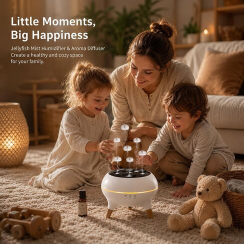 Jellyfish Essential Oil Diffuser, 250ml Aroma Diffuser Humidifier with Remote Control, 7-Color LED Lights, 4/8H Timer, Sound Activated Mist Ring Mode, Cool Mist Diffuser for Bedroom, Desk, Office in Saudi Arabia