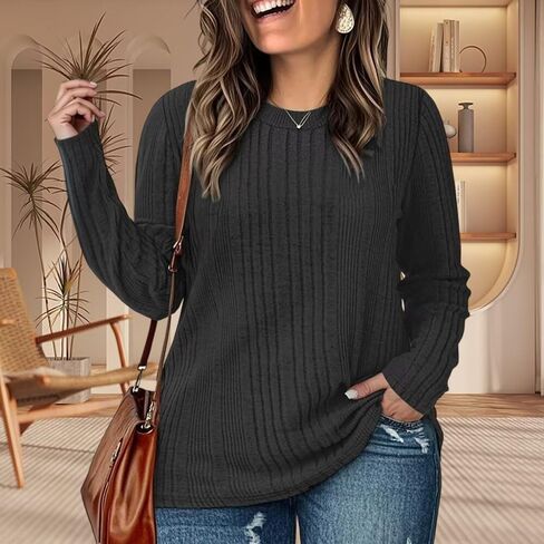 Womens Plus Size Tops Casual Crewneck Shirts Fall/Winter Lightweight Long Sleeve Sweatshirts in Saudi Arabia