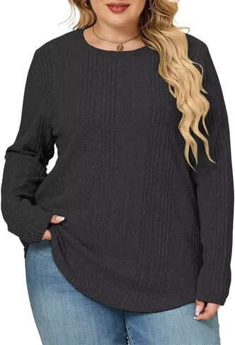Womens Plus Size Tops Casual Crewneck Shirts Fall/Winter Lightweight Long Sleeve Sweatshirts in Saudi Arabia
