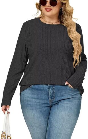 Womens Plus Size Tops Casual Crewneck Shirts Fall/Winter Lightweight Long Sleeve Sweatshirts in Saudi Arabia
