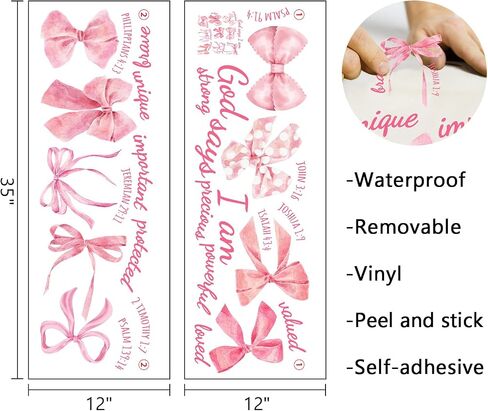 Mfault Christian Pink Bow Wall Decals Stickers, Inspirational Religious Bible Verse God Says I am Strong Girls Women Teens Room Decoration, Coquette Trendy Knot Valentines Day Girls Party Decor in Saudi Arabia