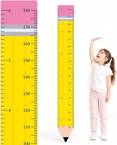 Back to School Height Growth Chart Sticker 73.2 x 8.7 inch Pencil Shaped Height Measurement Ruler Sticker Removable PVC Wall Decor for Classroom Bedroom Playroom Nursery Kindergarten Decor in Saudi Arabia