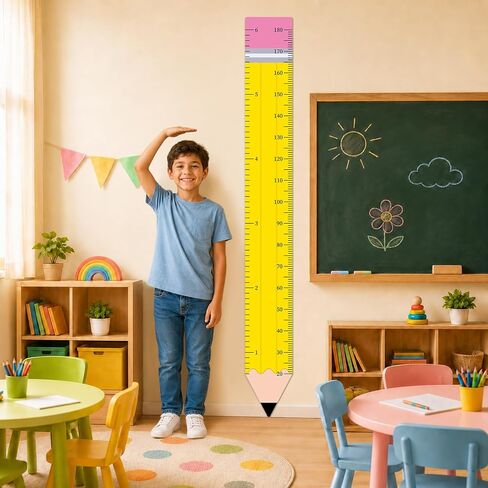 Back to School Height Growth Chart Sticker 73.2 x 8.7 inch Pencil Shaped Height Measurement Ruler Sticker Removable PVC Wall Decor for Classroom Bedroom Playroom Nursery Kindergarten Decor in Saudi Arabia