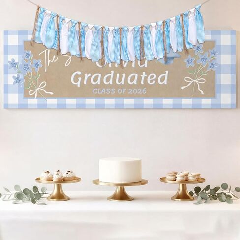 Blue White Gingham Fabric Banner Garland - Rustic Farmhouse Rag Tie Banner for Boy Baby Shower, Gender Reveal, 1st Birthday, Nursery Wall Decor. in Saudi Arabia