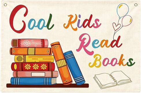 قراءة كتاب الكهف قماش راية الجدار شنقا الكتان راية للفصول الدراسية مكتبة المنزل ديكور كتب قماش العلم لغرفة نوم طفل صغير 29.9 × 19.7 بوصة in Kuwait