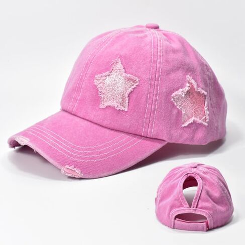 Street Style Personalized Ripped Baseball Cap Washed Vintage Five-Star Ponytail Casual Hat in Saudi Arabia