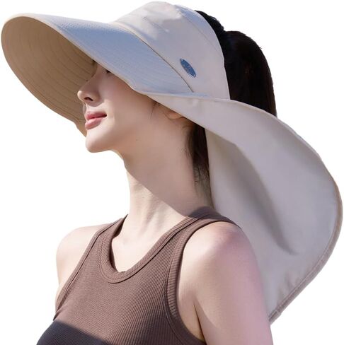 Visor Sun Hat for Women Wide Brim Cap with Neck Flap Ice Silk Visor Foldable UV Protection Hat Outdoor Travel Beach in Saudi Arabia