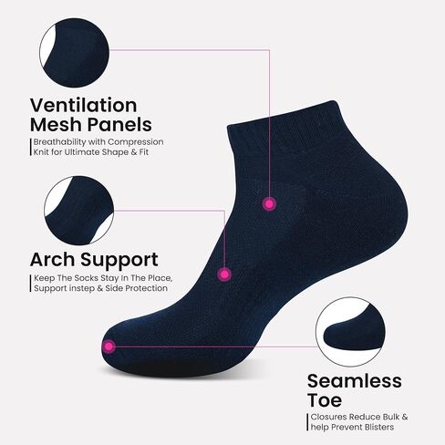 USA Women's Ankle Socks,Pack of 6, Color - 3 Black, 3 Navy Blue, Size - 4 to 7 in Saudi Arabia