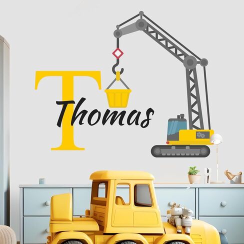 Custom Toddler Construction Crane Wall Decal I Personalized Name Decals for Walls I Nursery Wall Decal for Toddler Room Decorations I Crane Baby Sticker for Bedroom W22 x18 H (Small) in Saudi Arabia