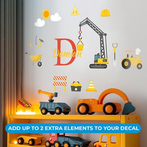 Custom Toddler Construction Crane Wall Decal I Personalized Name Decals for Walls I Nursery Wall Decal for Toddler Room Decorations I Crane Baby Sticker for Bedroom W22 x18 H (Small) in Saudi Arabia