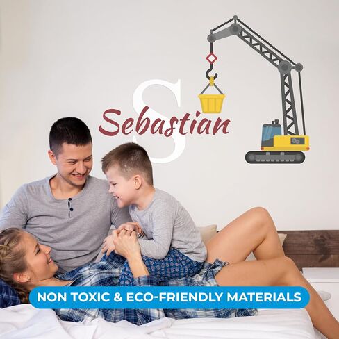 Custom Toddler Construction Crane Wall Decal I Personalized Name Decals for Walls I Nursery Wall Decal for Toddler Room Decorations I Crane Baby Sticker for Bedroom W22 x18 H (Small) in Saudi Arabia