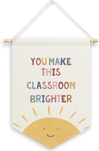 Classroom Sun Banner Canvas, Nursery Kids Room Decor, You Make This Classroom Brighter Pennant Flag Sign Hanging,Inspirational Colorful Wall Art Gifts for Toddler Room Preschool Decor 11x15in in Saudi Arabia