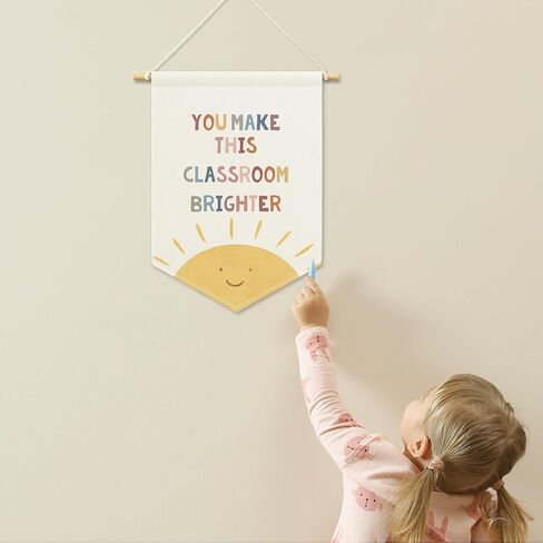 Classroom Sun Banner Canvas, Nursery Kids Room Decor, You Make This Classroom Brighter Pennant Flag Sign Hanging,Inspirational Colorful Wall Art Gifts for Toddler Room Preschool Decor 11x15in in Saudi Arabia