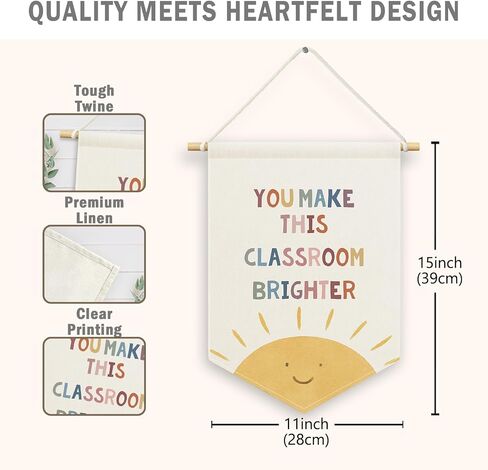 Classroom Sun Banner Canvas, Nursery Kids Room Decor, You Make This Classroom Brighter Pennant Flag Sign Hanging,Inspirational Colorful Wall Art Gifts for Toddler Room Preschool Decor 11x15in in Saudi Arabia