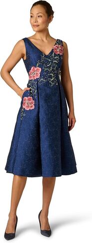 Adrianna Papell Women's Embroidered Floral Midi Dress - Formal Cocktail Dress with Floral Jacquard Fabric & Beaded Design in Saudi Arabia