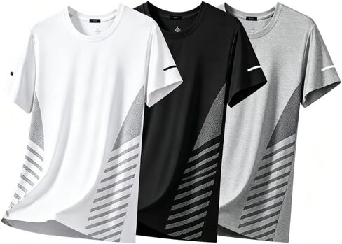 Men's 3-Pack Quick-Dry Athletic T-Shirts Breathable Panel Short Sleeve Workout Tops in Saudi Arabia