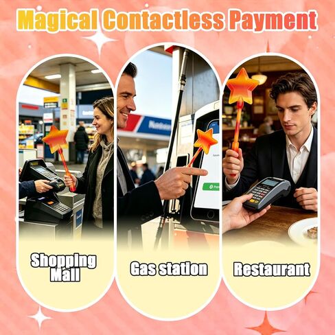 Credit Card Wand, Tap to Pay Wand, Magic Wand Credit Card Holder, Fairy Pay Wand - 3D Printed Contactless Payment Card Holder, Star Magic Fairy Wand for Easy NFC Checkout Debit & Credit Card Accessory (Pink-orange) in Saudi Arabia