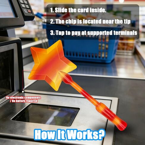 Credit Card Wand, Tap to Pay Wand, Magic Wand Credit Card Holder, Fairy Pay Wand - 3D Printed Contactless Payment Card Holder, Star Magic Fairy Wand for Easy NFC Checkout Debit & Credit Card Accessory (Pink-orange) in Saudi Arabia