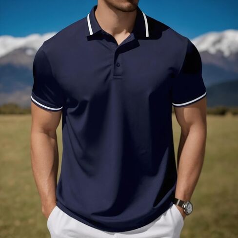 Mens Polo Shirts Short Sleeve Slim Fit Cotton Sport Golf Shirts,Casual Stylish Collared Two Button Pique Wicking T-Shirt in Saudi Arabia