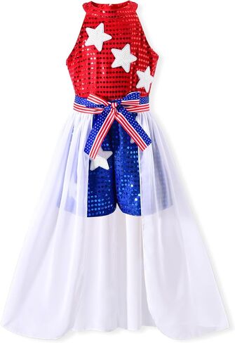 HIHA Girls Independence Day Sequin Jumpsuit Dress Outfit Size 6-12 in Saudi Arabia