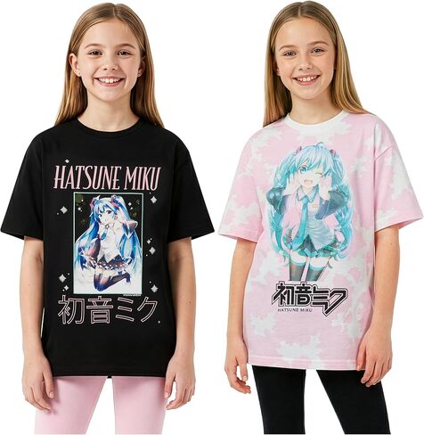 Get Trend Hatsune Miku Girls T Shirt Pack of 2, Cotton Short Sleeve Shirts | Officially Licensed, Crewneck Casual Tops, Summer T-Shirt, Soft Breathable Graphic Tees, Gifts for Girls and Teens, Ages 7–16 in Saudi Arabia