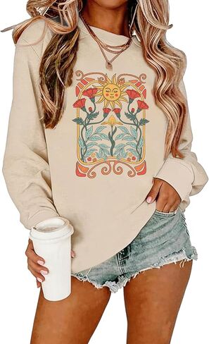 Vintage Wildflowers Sweatshirt Women Boho Floral Casual Long Sleeve Printed Flowers Shirts Pullover Tops in Kuwait