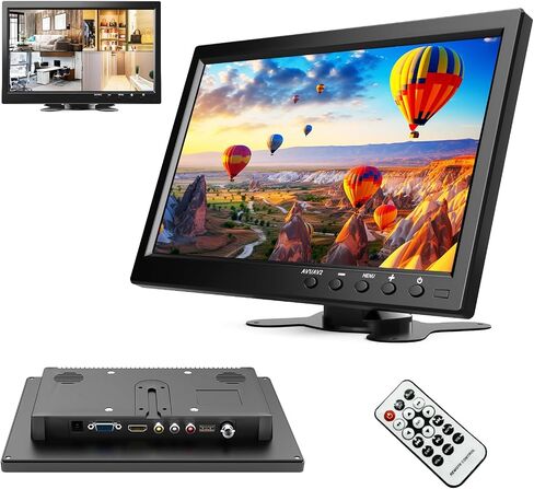 podofo 10.1" HD Monitor for Mini TV & Car Video Player & Computer Display TFT LCD Color Screen for Car Backup Camera & Home Security System Built in Speaker Support BNC/AVI/VGA/HDMI in Kuwait